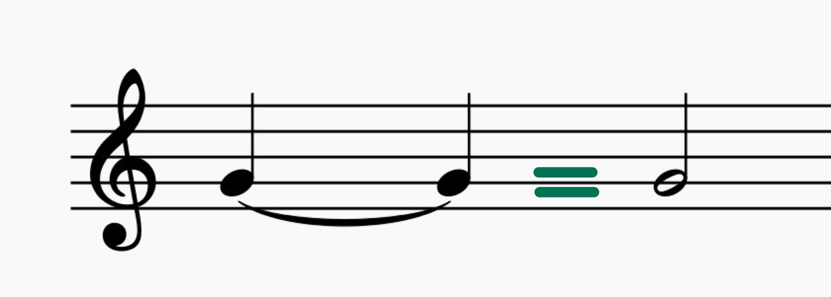 Darstellung von Halber Note mit Haltebogen und zwei Vierteln